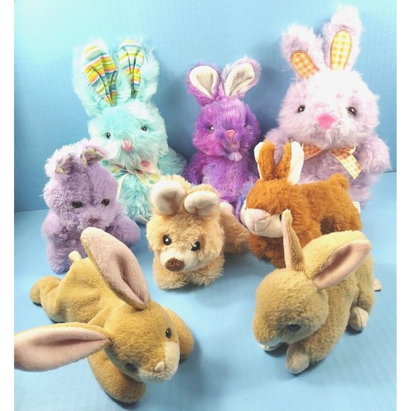 8 Little Plush Easter Bunny Rabbits Russ Berrie TY Burton Tom Toms Walmart GB - Picture 1 of 11